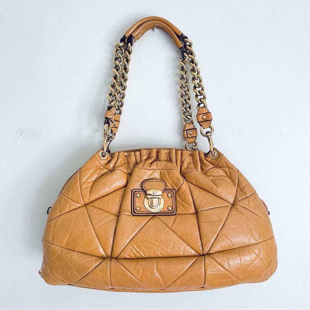 Marc Jacobs Lou Bowler Patchwork Quilted Leather Chain Strap Bag  Tan - Picture 16 of 16